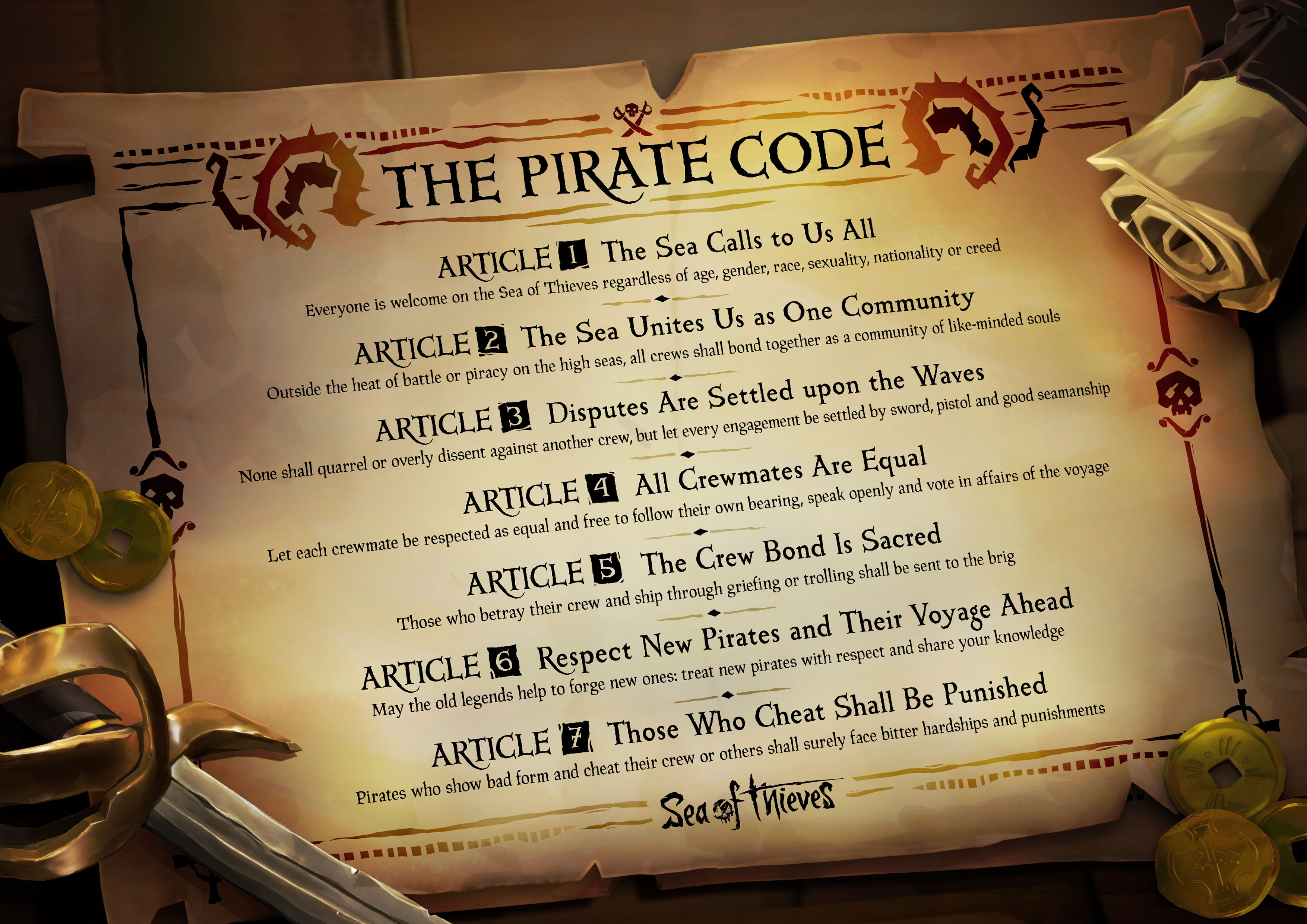 Zrzut ekranu przedstawiający Sea of Thieves Pirate Code