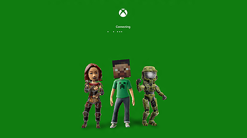 Image shows the app connecting to the Xbox Live service with three avatars appearing in the foreground.