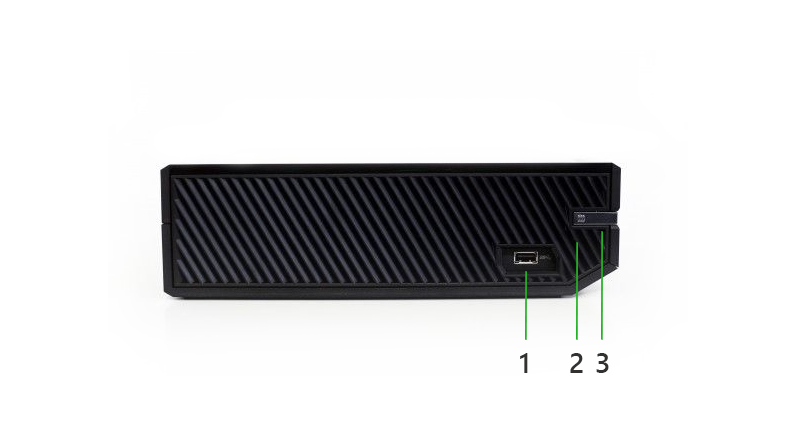 The side of the original Xbox One console with the features numbered to correspond with the accompanying text.