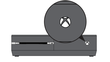 The Xbox button on the front of the console is highlighted.
