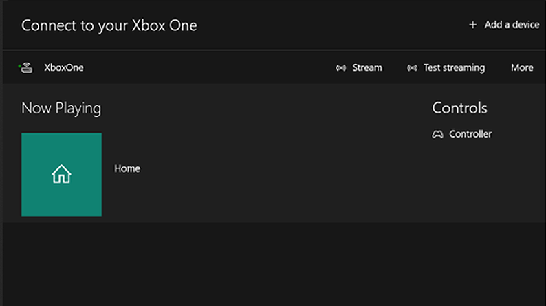 Image shows the connection screen on the Xbox Companion app with a user’s Xbox One console connected.